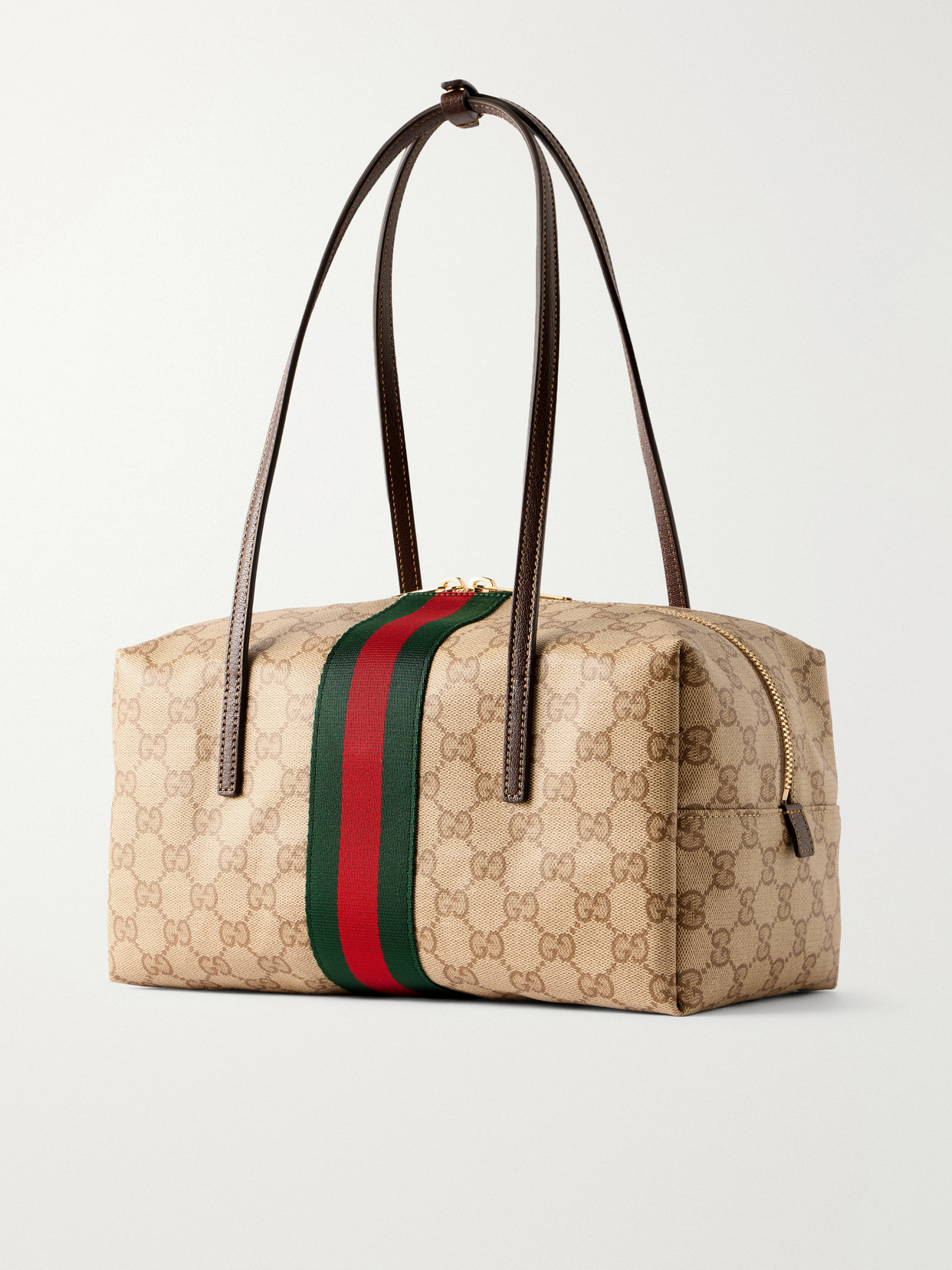 Boston Leather-Trimmed Coated-Canvas Shoulder Bag