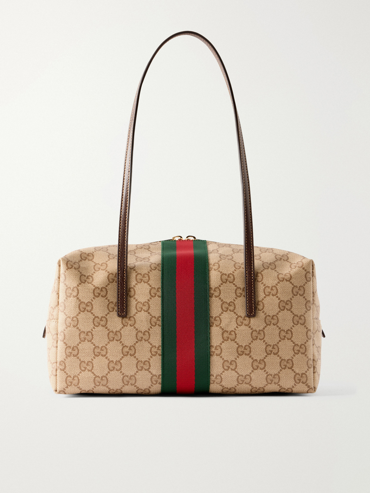 Boston Leather-Trimmed Coated-Canvas Shoulder Bag