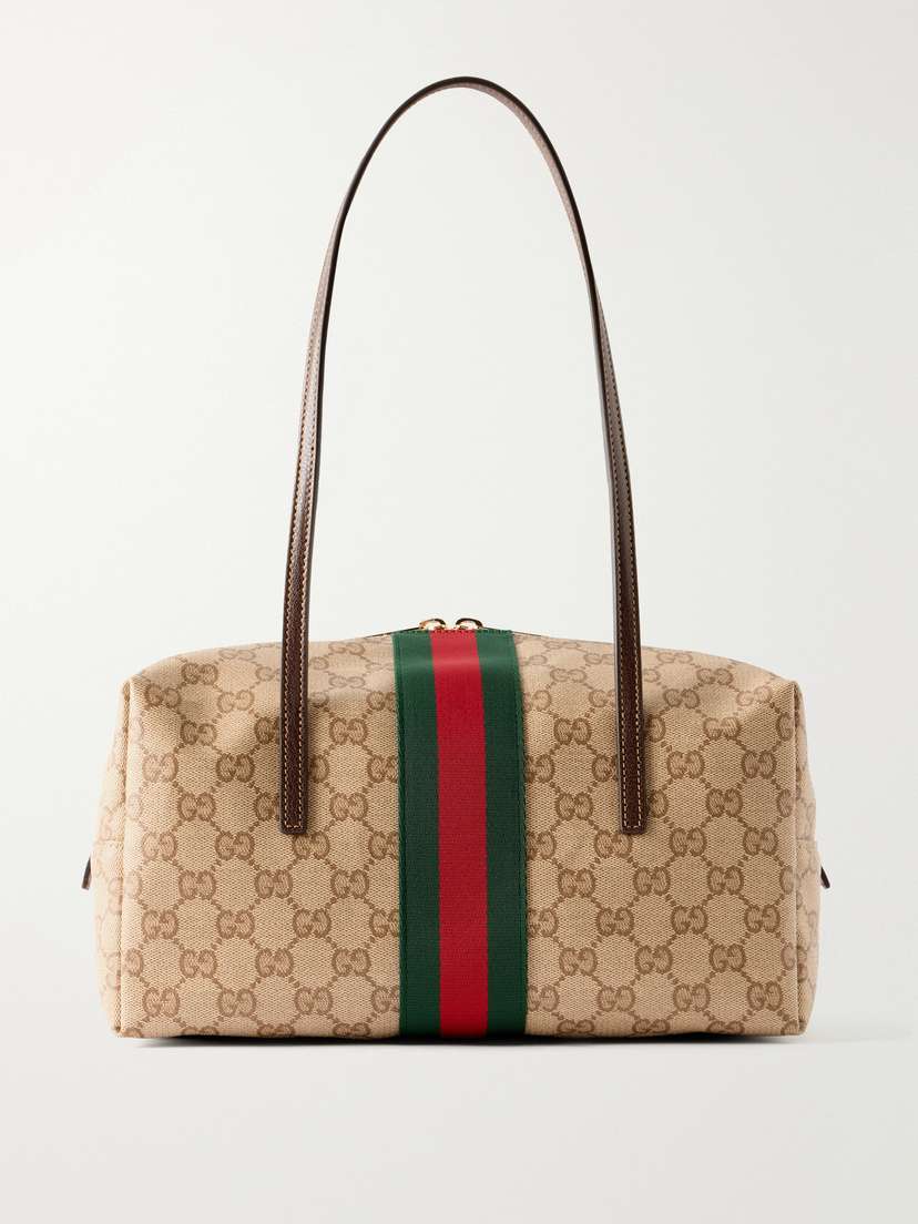 Gucci Boston Leather-trimmed Coated-canvas Shoulder Bag