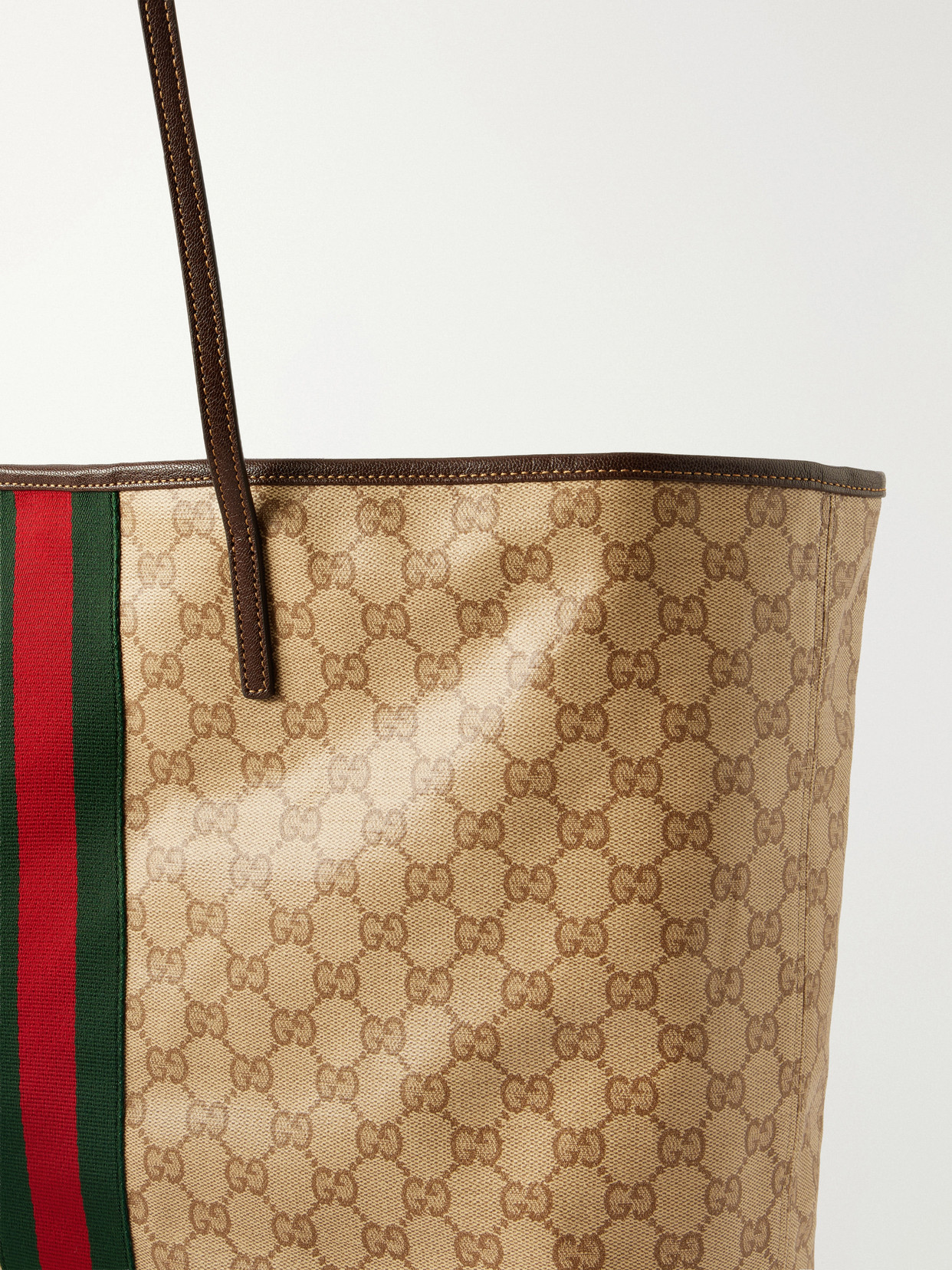 Tribeca Leather-Trimmed Coated Canvas-Jacquard Tote