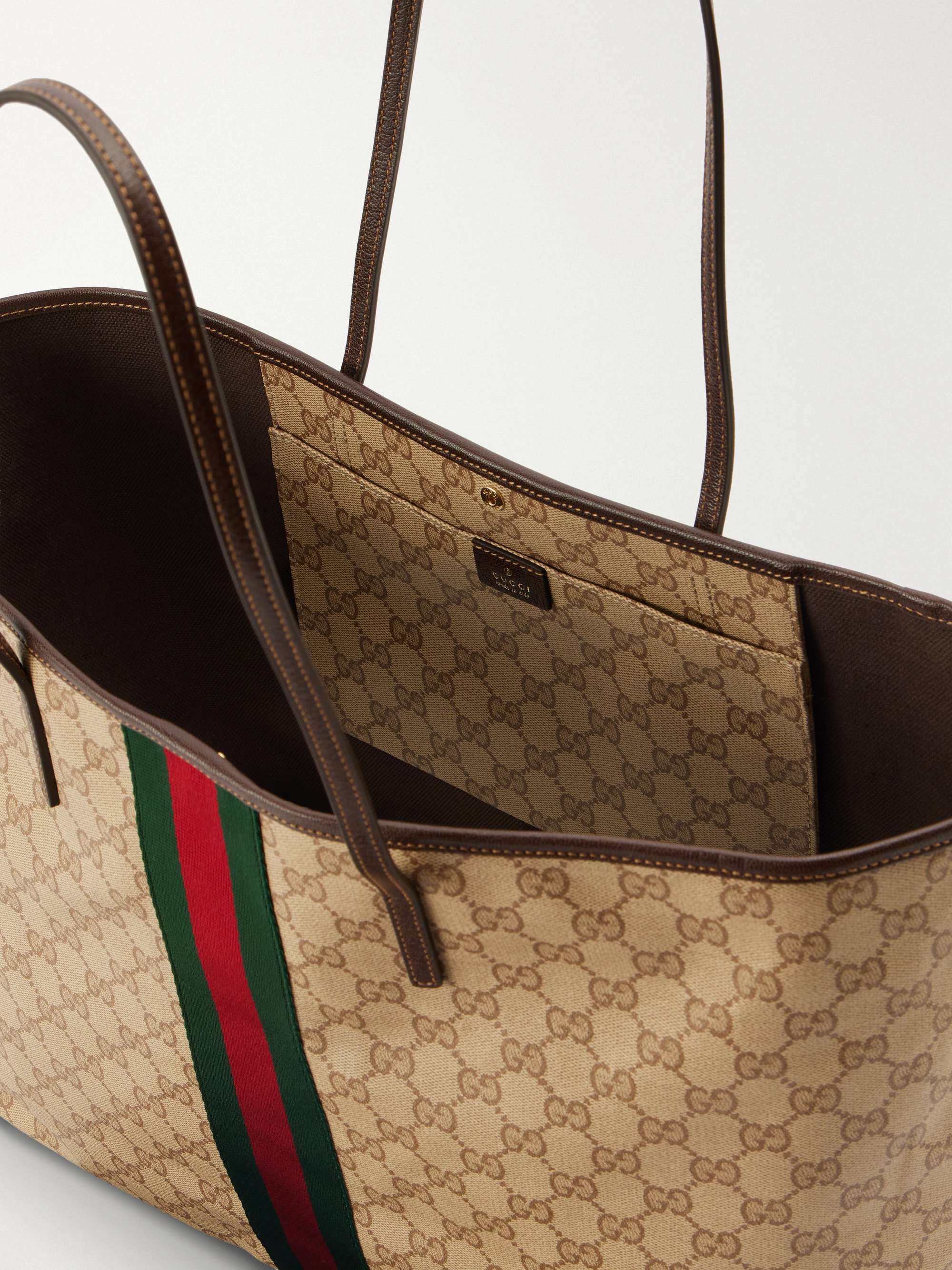 GUCCI Leather-trimmed coated canvas-jacquard tote | NET-A-PORTER