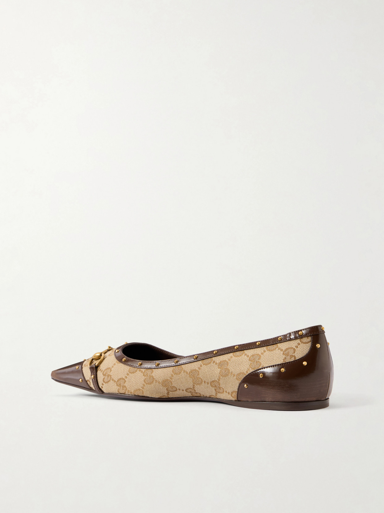 Vittoria Horsebit-Embellished Canvas-Jacquard Ballet Flats