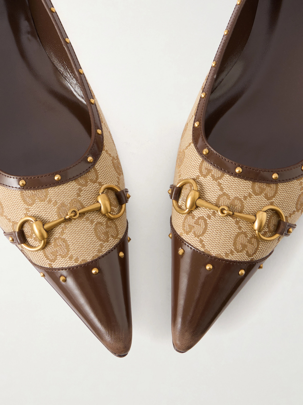 Vittoria Horsebit-Embellished Canvas-Jacquard Ballet Flats