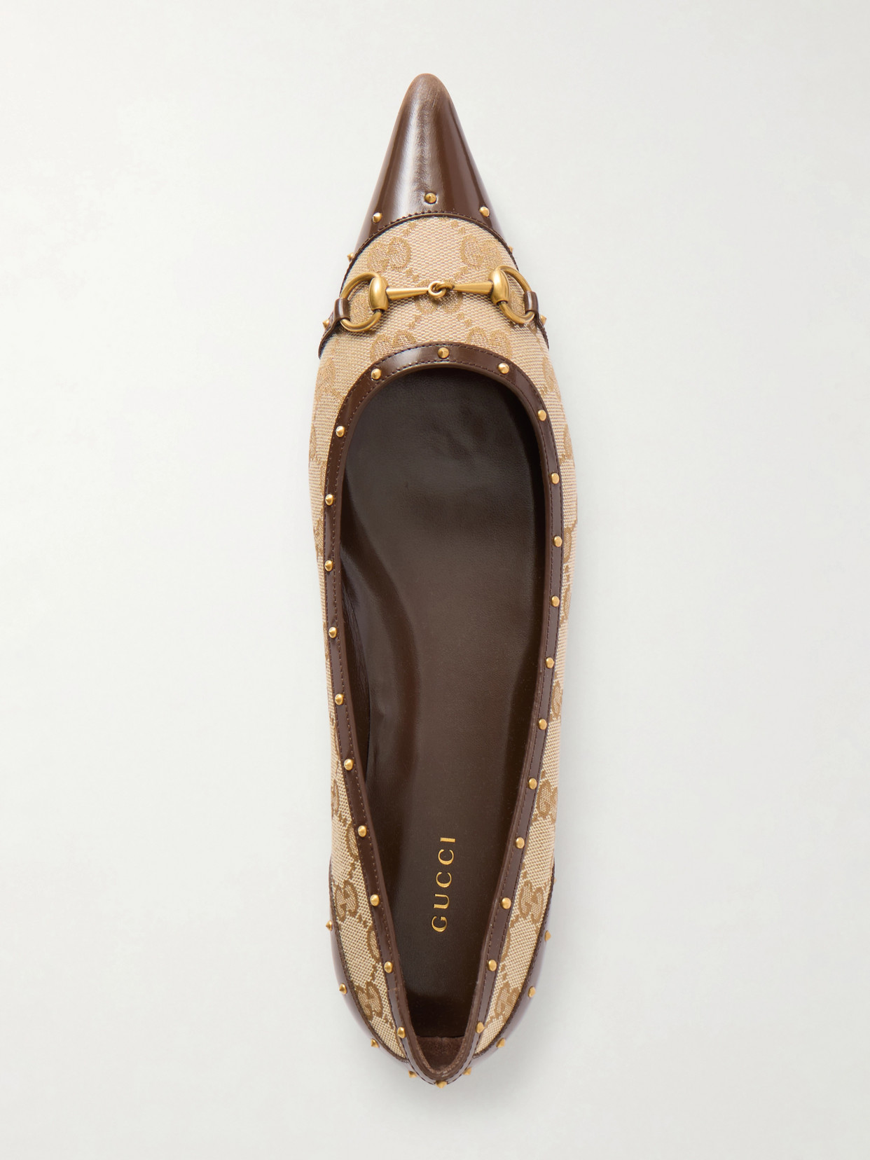 Vittoria Horsebit-Embellished Canvas-Jacquard Ballet Flats