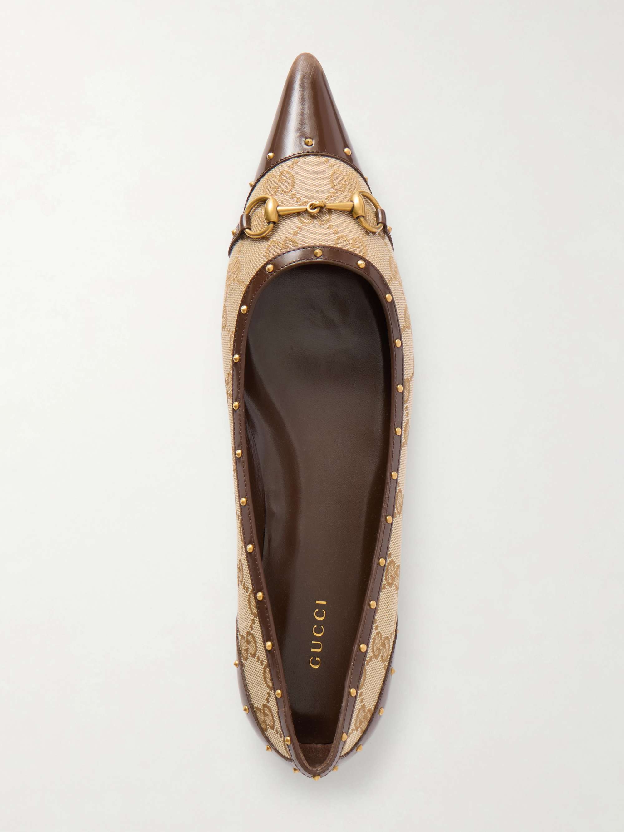GUCCI Vittoria horsebit-embellished canvas-jacquard ballet flats