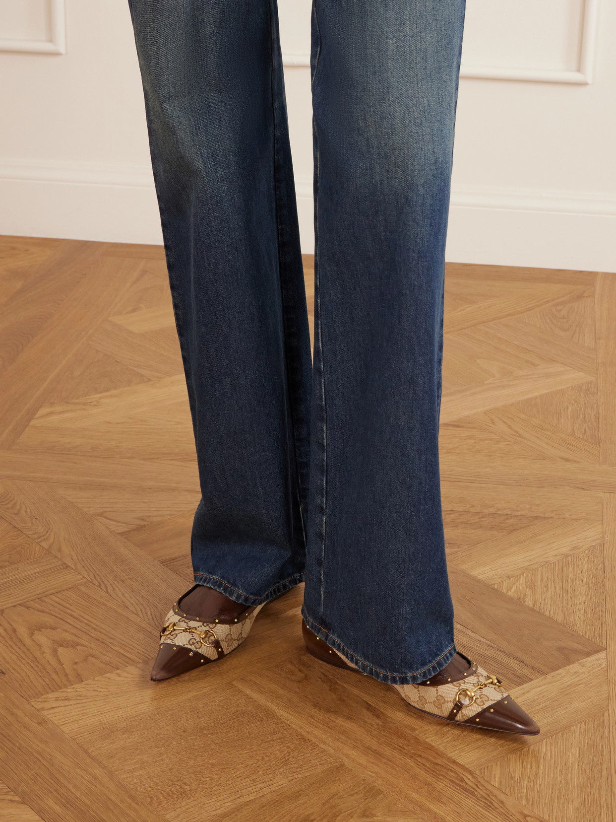 Vittoria Horsebit-Embellished Canvas-Jacquard Ballet Flats