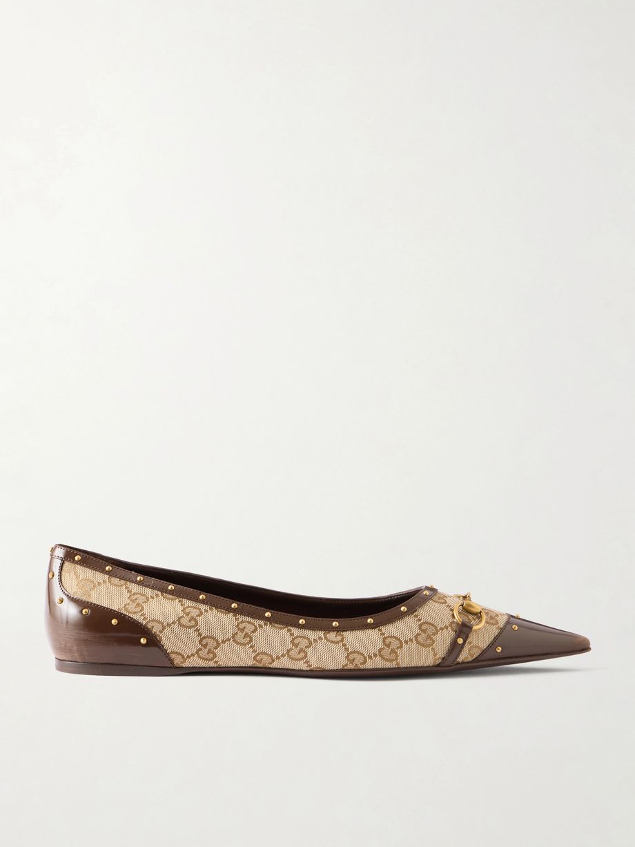Vittoria horsebit-embellished canvas-jacquard ballet flats