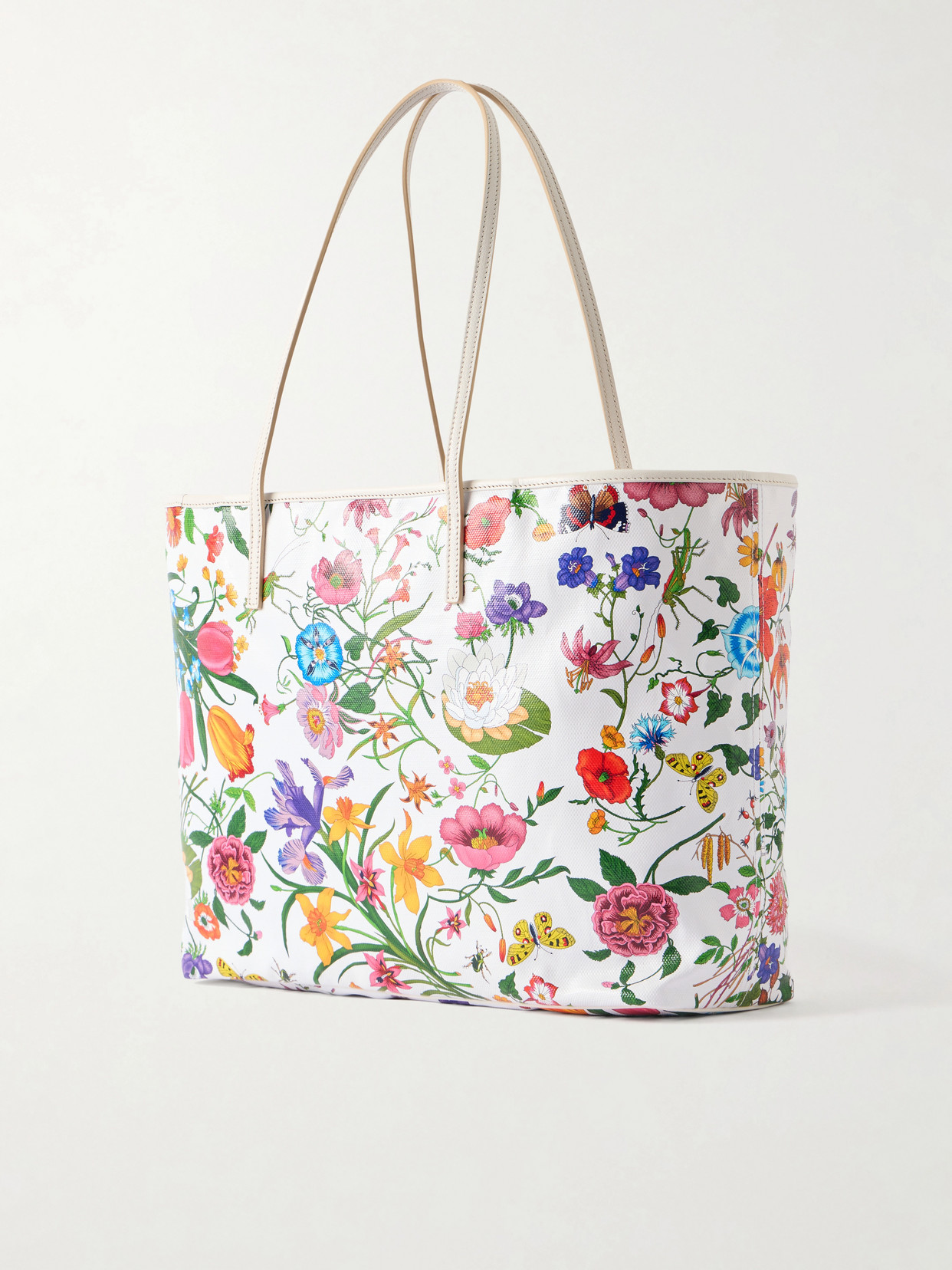 Leather-Trimmed Floral-Print Coated-Canvas Tote