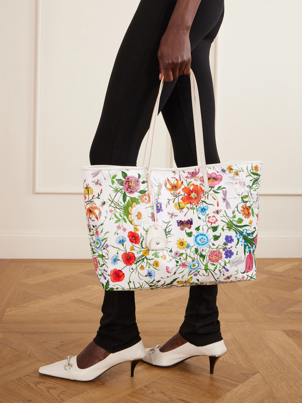 Leather-Trimmed Floral-Print Coated-Canvas Tote