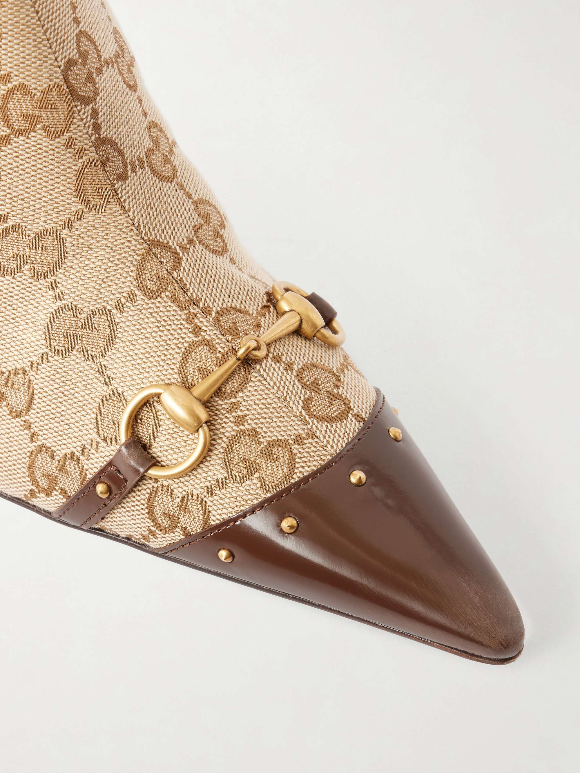 GUCCI Savoy Horsebit leather-trimmed GG Supreme canvas knee boots