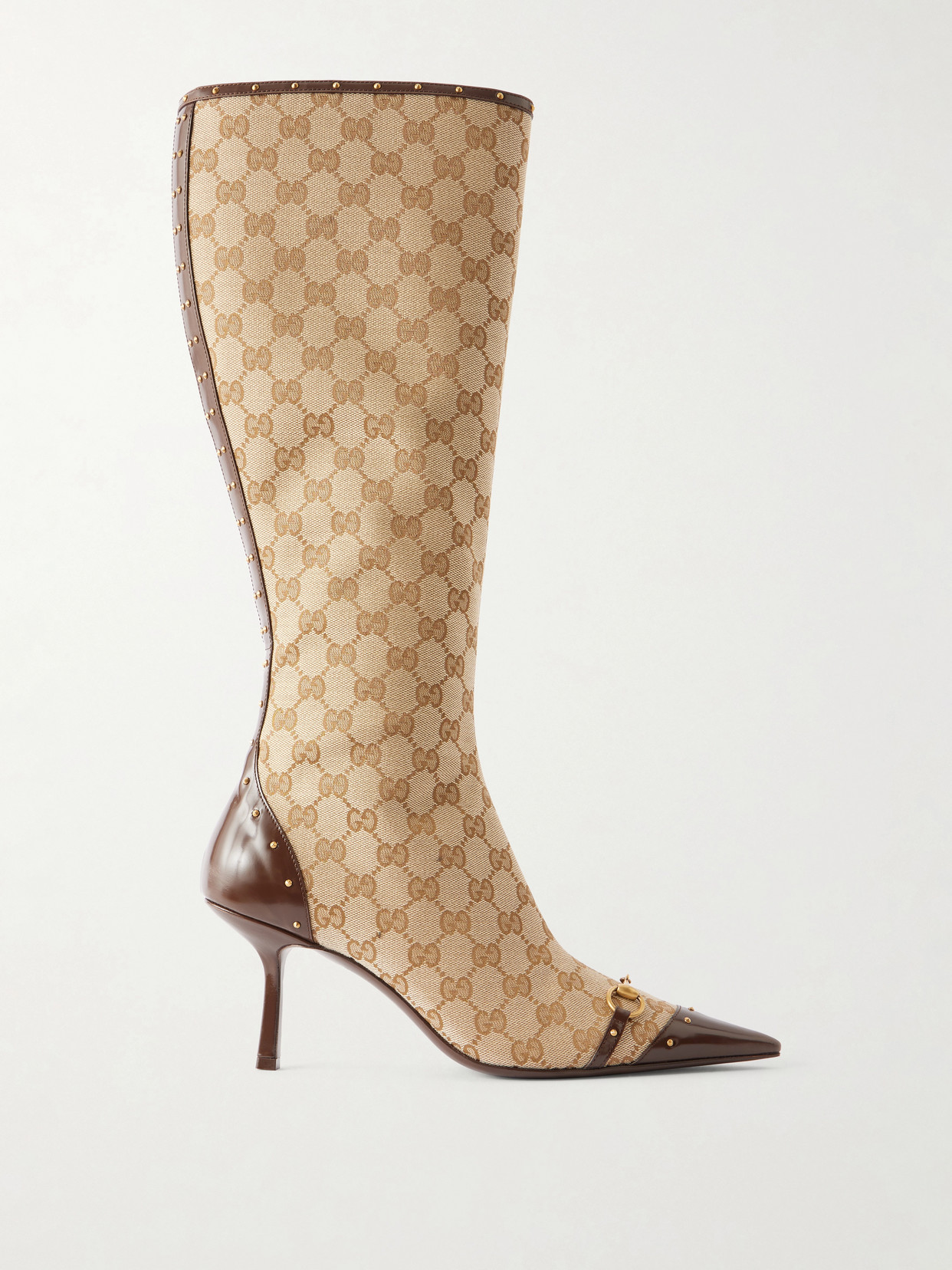 Gucci - Savoy Leather-trimmed Canvas-jacquard Knee Boots - Neutrals