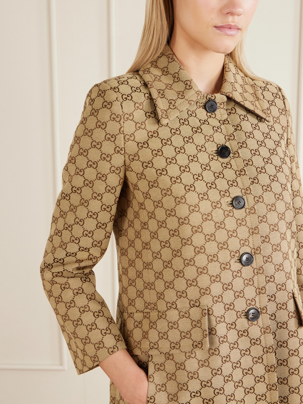 GG-Jacquard Cotton-Blend Canvas Coat