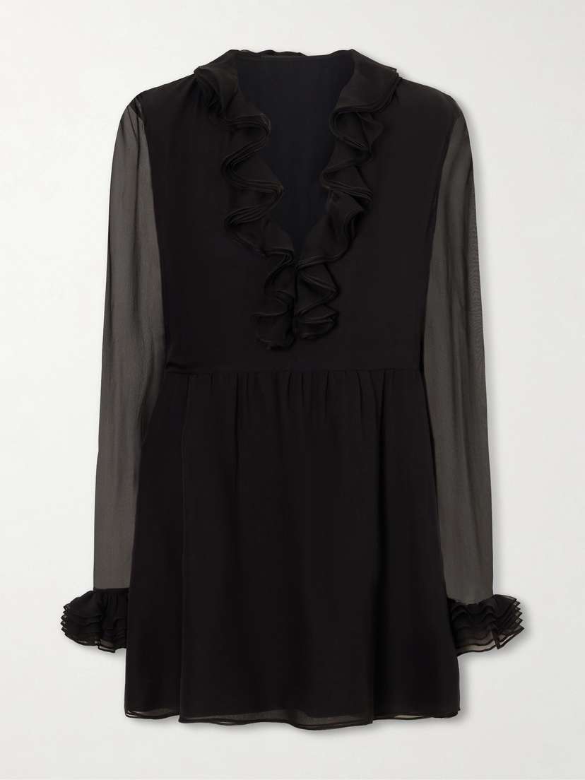 Gucci Ruffled Sheer Mini Dress