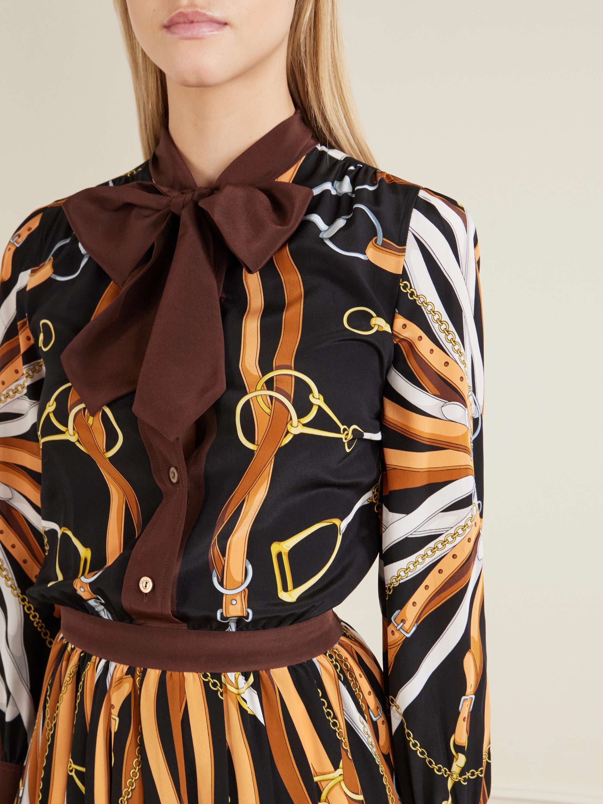 GUCCI Tie-detailed pleated printed silk midi dress | NET-A-PORTER
