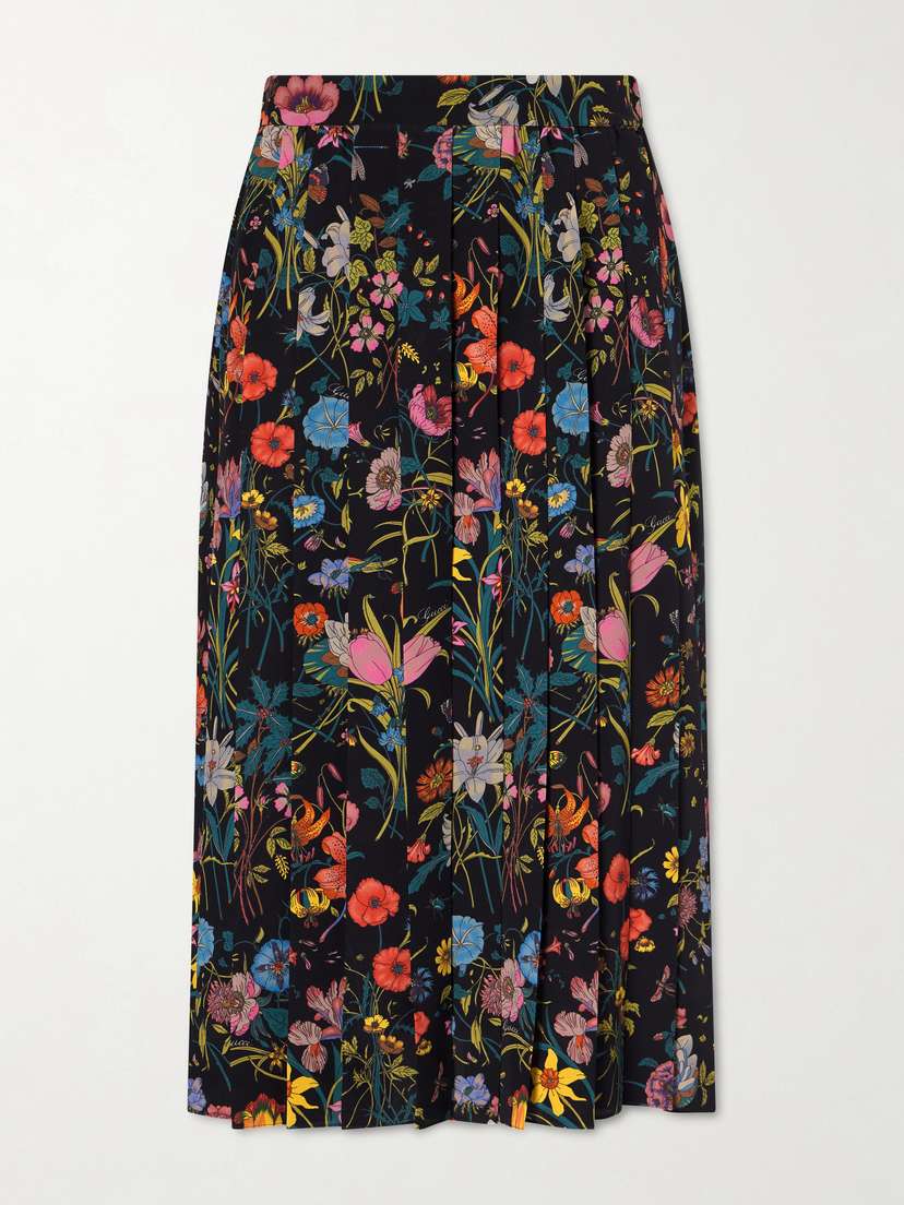 Gucci Pleated Printed Silk Skirt