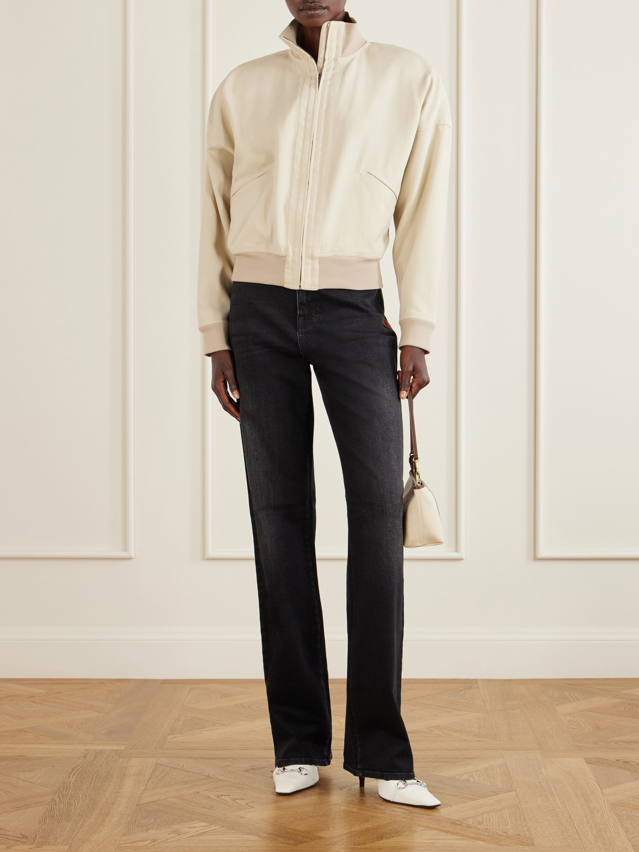 Low-Rise Webbing-Trimmed Straight-Leg Jeans