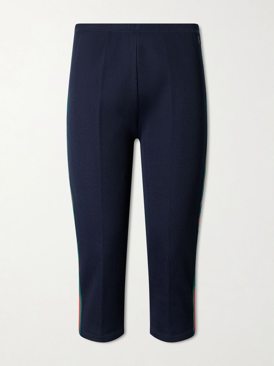 Web-trimmed ribbed skinny-leg capri pants