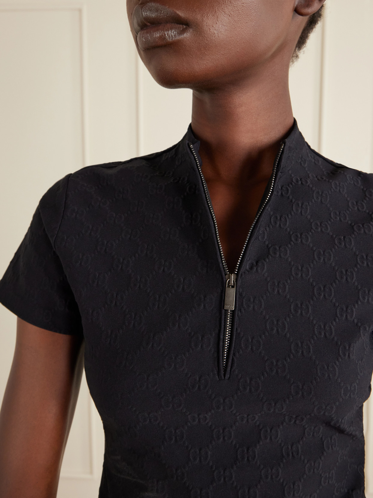 Jacquard-Knit Half-Zip T-Shirt
