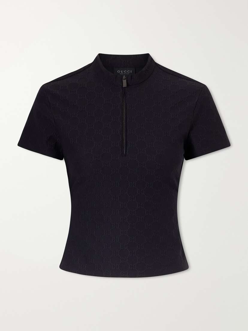 Gucci Jacquard-knit Half-zip T-shirt