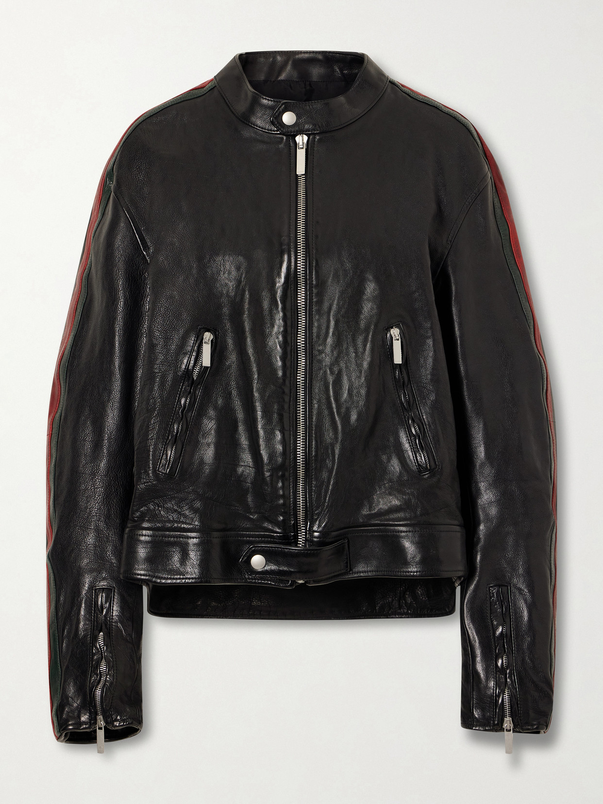 Gucci - Biker Web-trimmed Full-grain Leather Jacket - Black