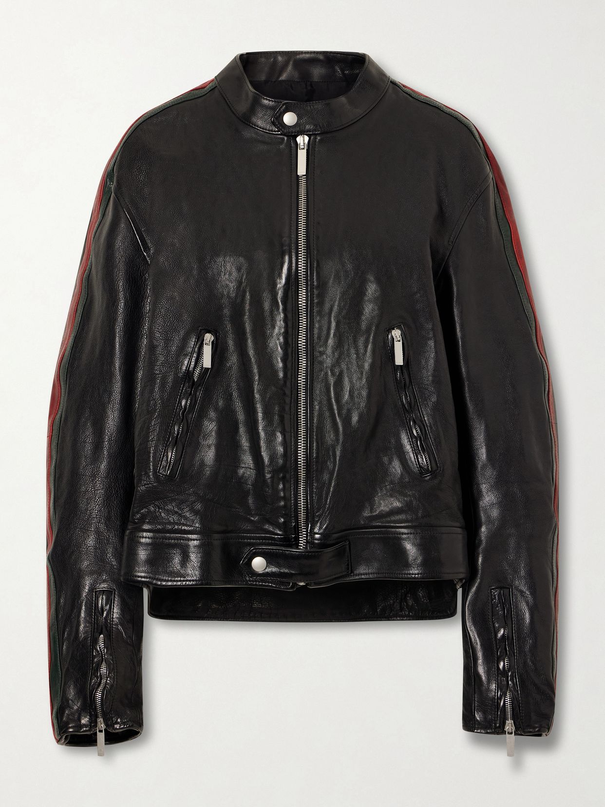 Biker Web Trimmed Full Grain Leather Jacket