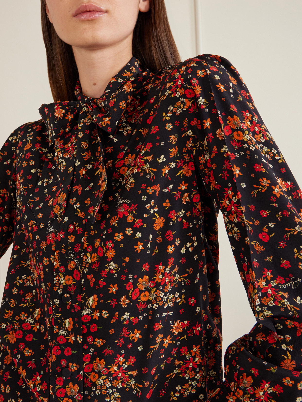 Floral-Print Silk-Crepe Shirt