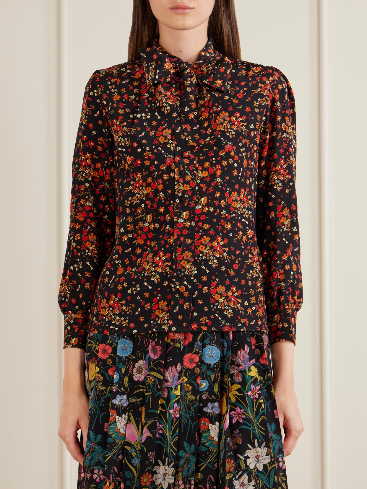 Floral-Print Silk-Crepe Shirt