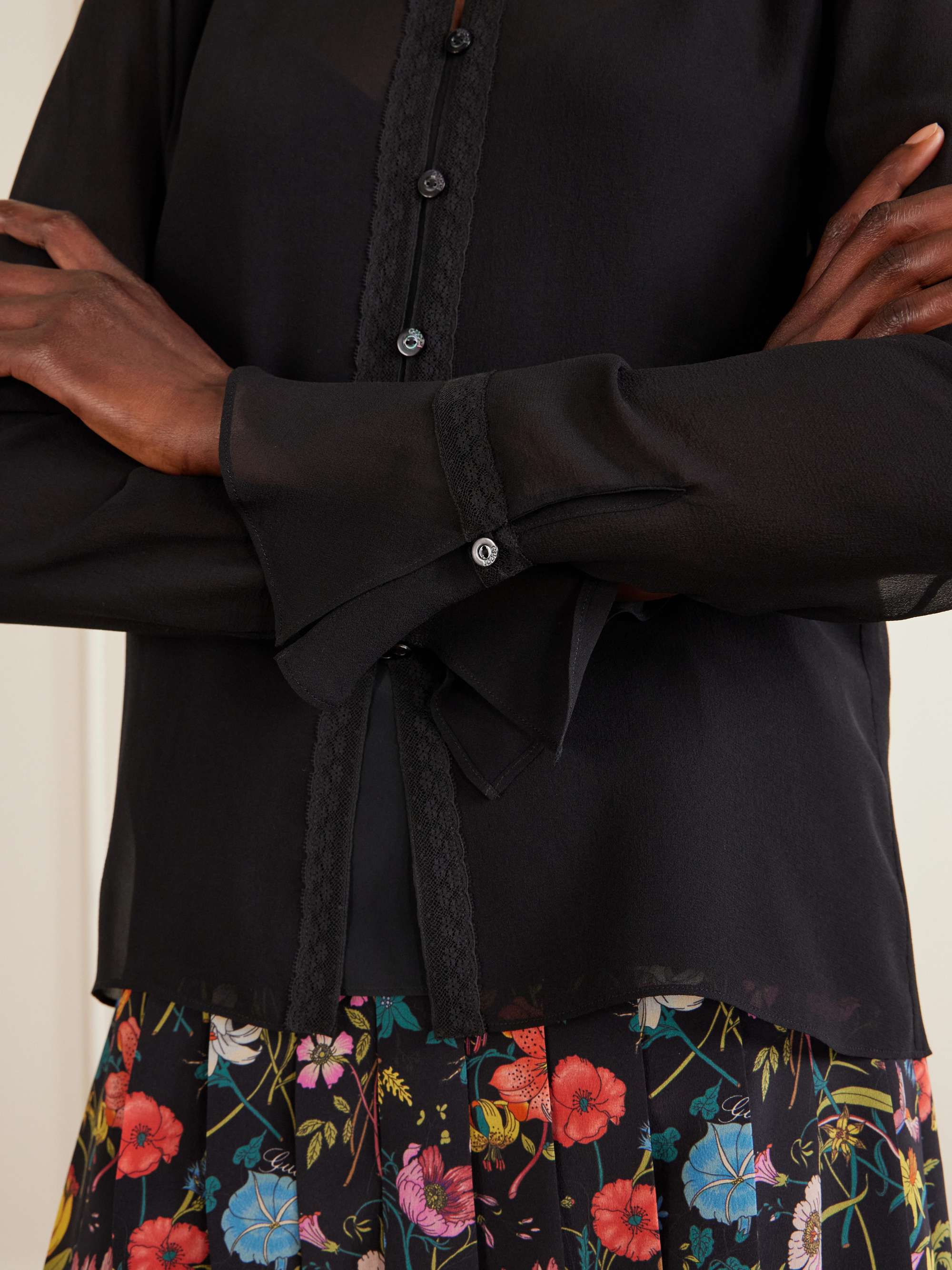 GUCCI Lace-trimmed silk-crepe shirt | NET-A-PORTER