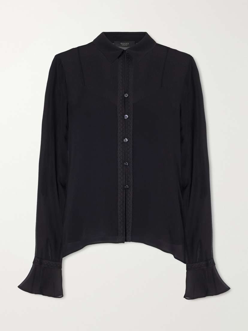 Gucci Lace-trimmed Silk-crepe Shirt