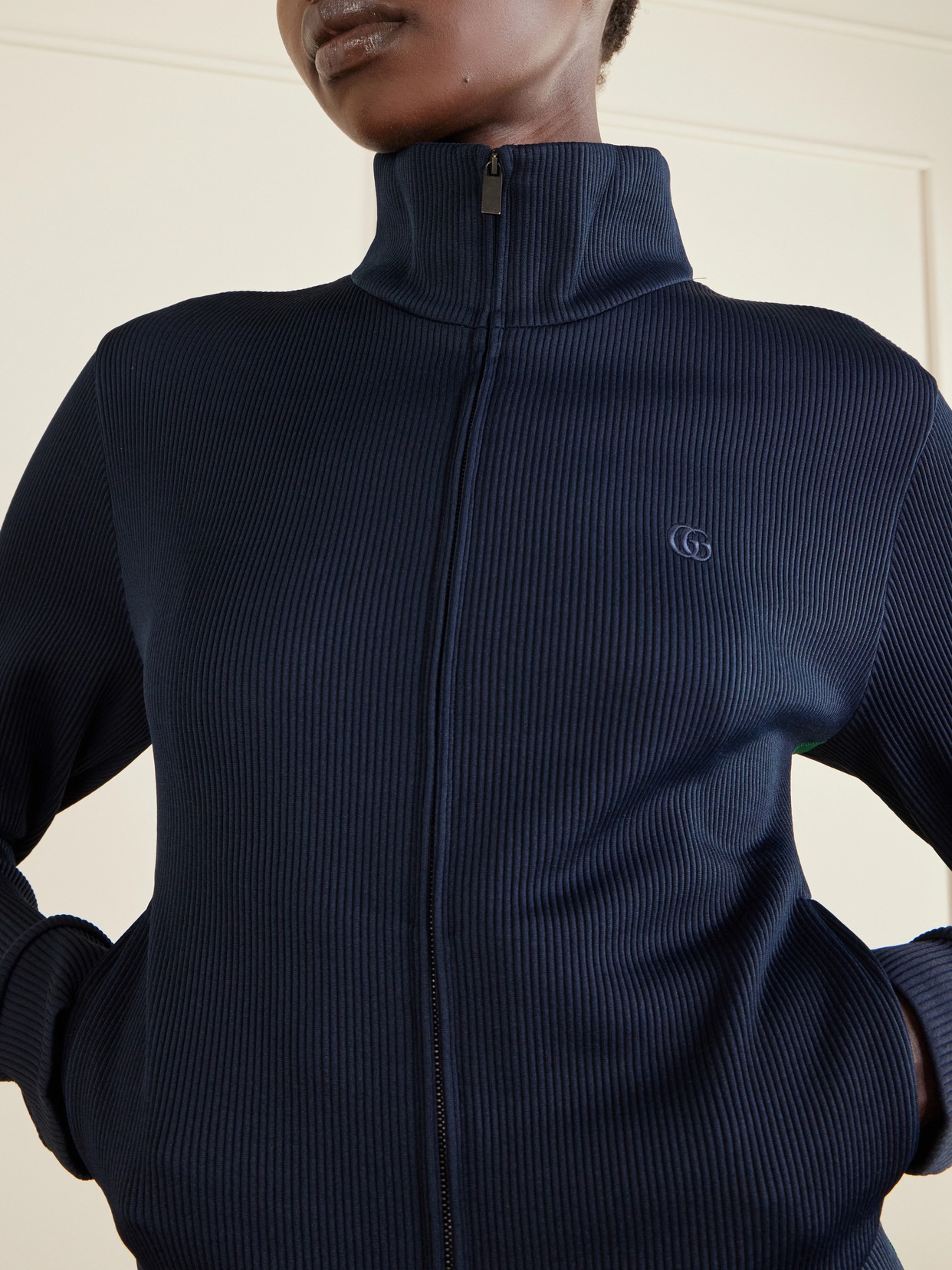 Webbing-Trimmed Ribbed Zip-Up Jacket