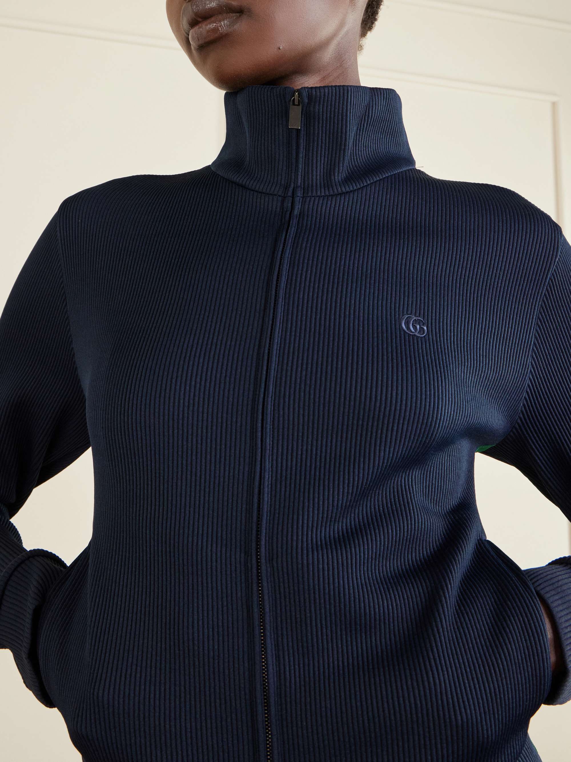 GUCCI Webbing-trimmed ribbed zip-up jacket | NET-A-PORTER