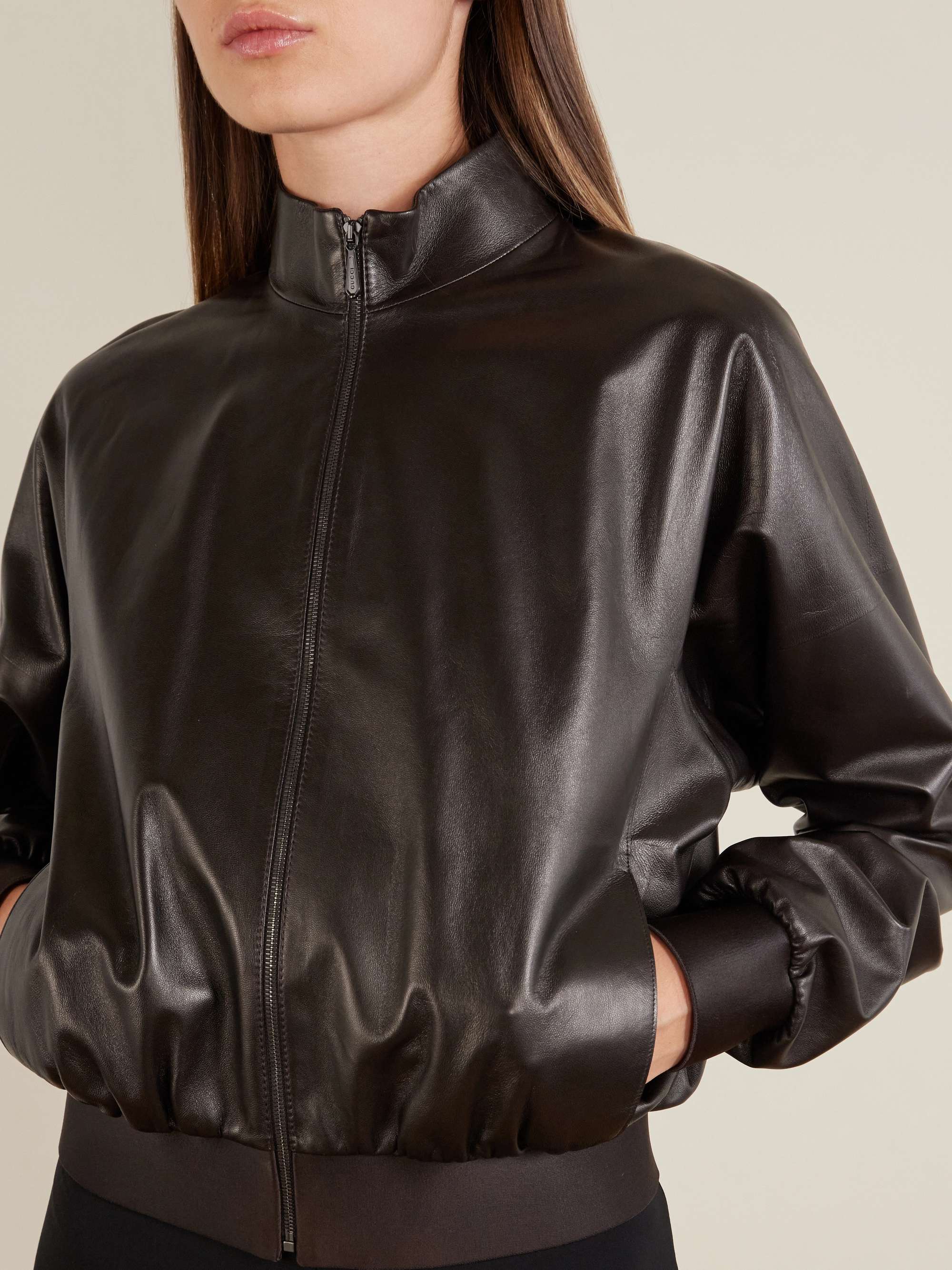 GUCCI Cropped leather bomber jacket | NET-A-PORTER