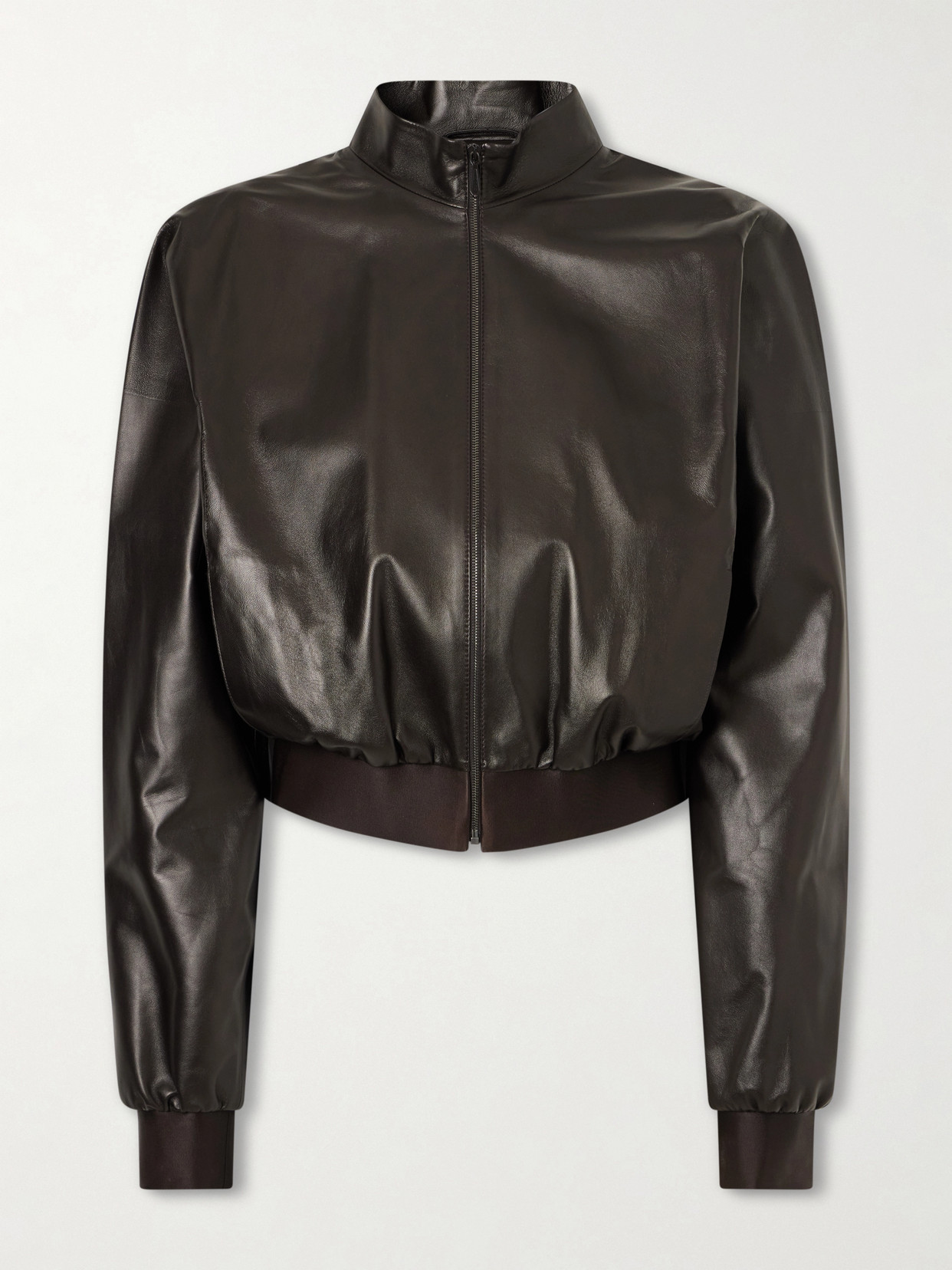Gucci - Cropped Leather Bomber Jacket - Brown