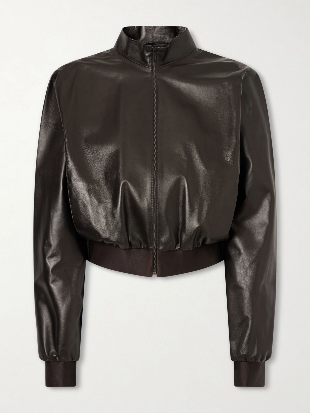Cropped leather bomber jacket