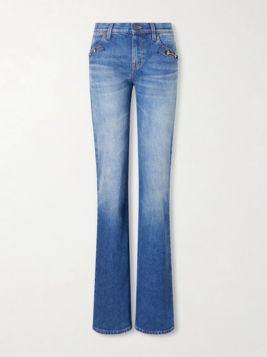 Horsebit-embellished low-rise flared jeans