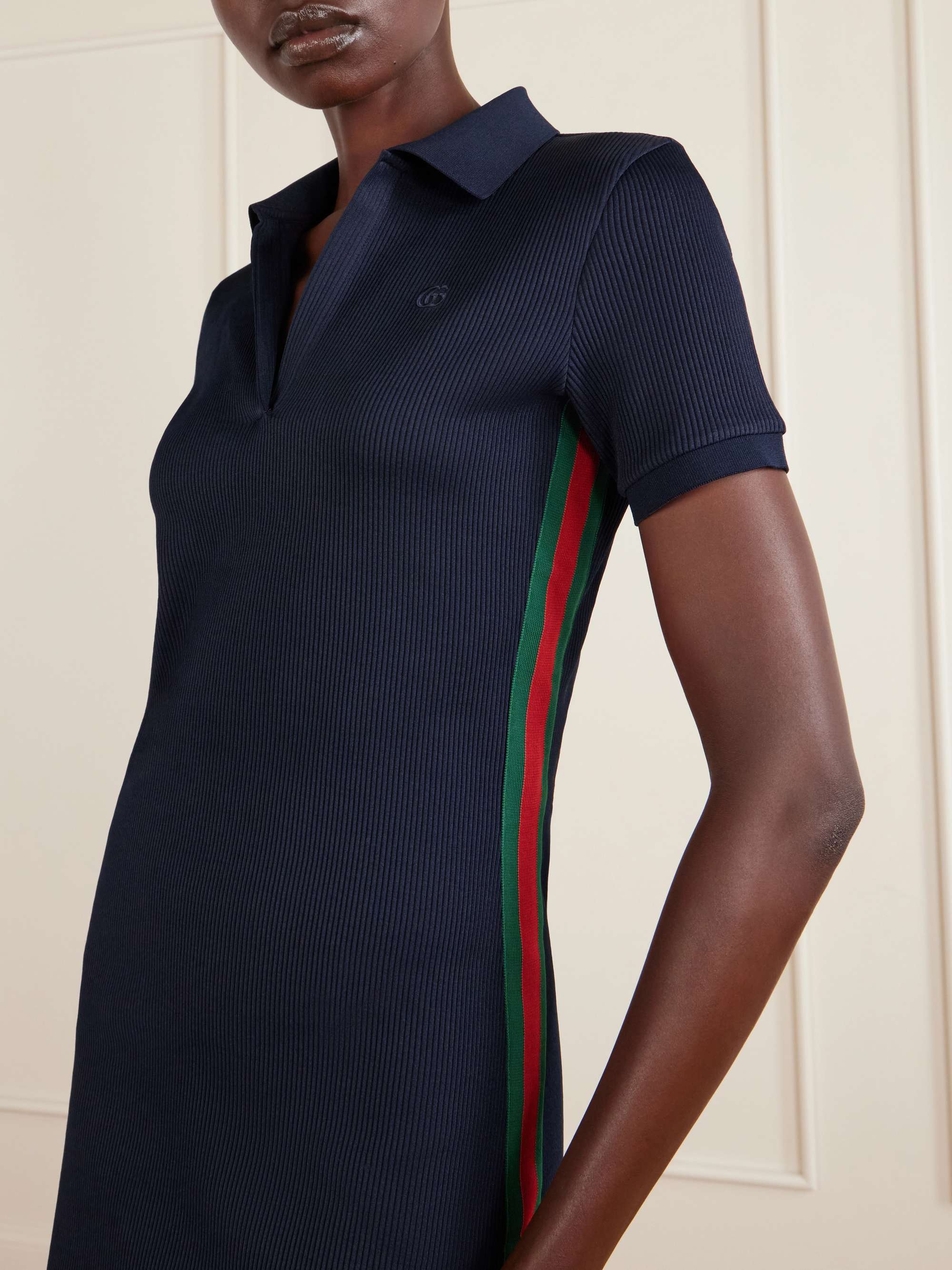 GUCCI Double G-embossed Webbing-trimmed ribbed jersey mini dress |  NET-A-PORTER
