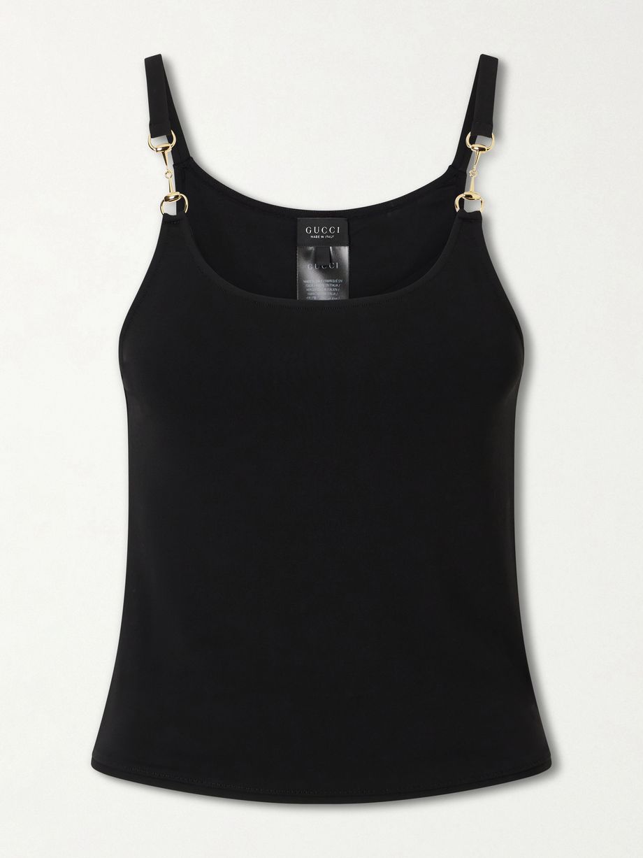 Horsebit logo-detailed crepe jersey tank top