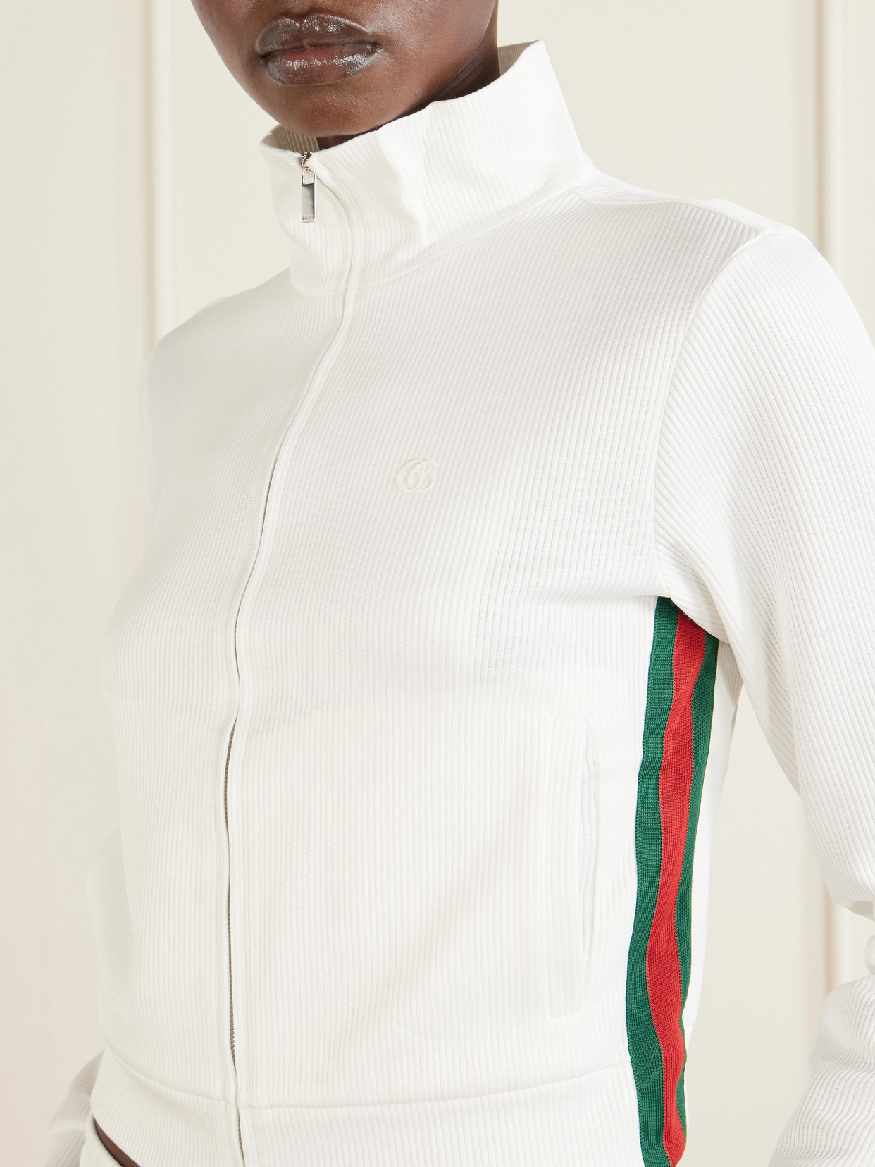 Webbing-Trimmed Ribbed Zip-Up Jacket