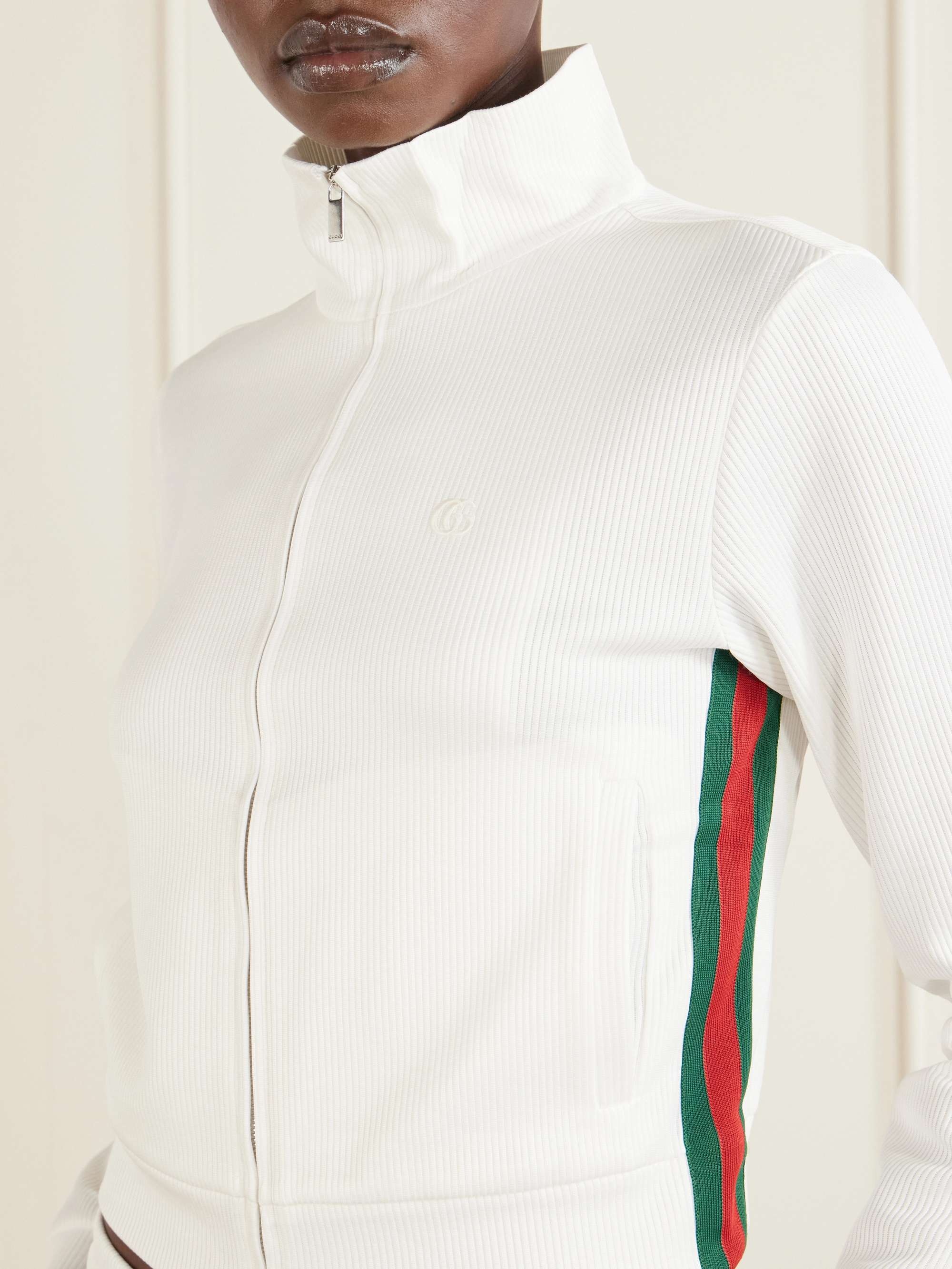 GUCCI Webbing-trimmed ribbed zip-up jacket | NET-A-PORTER