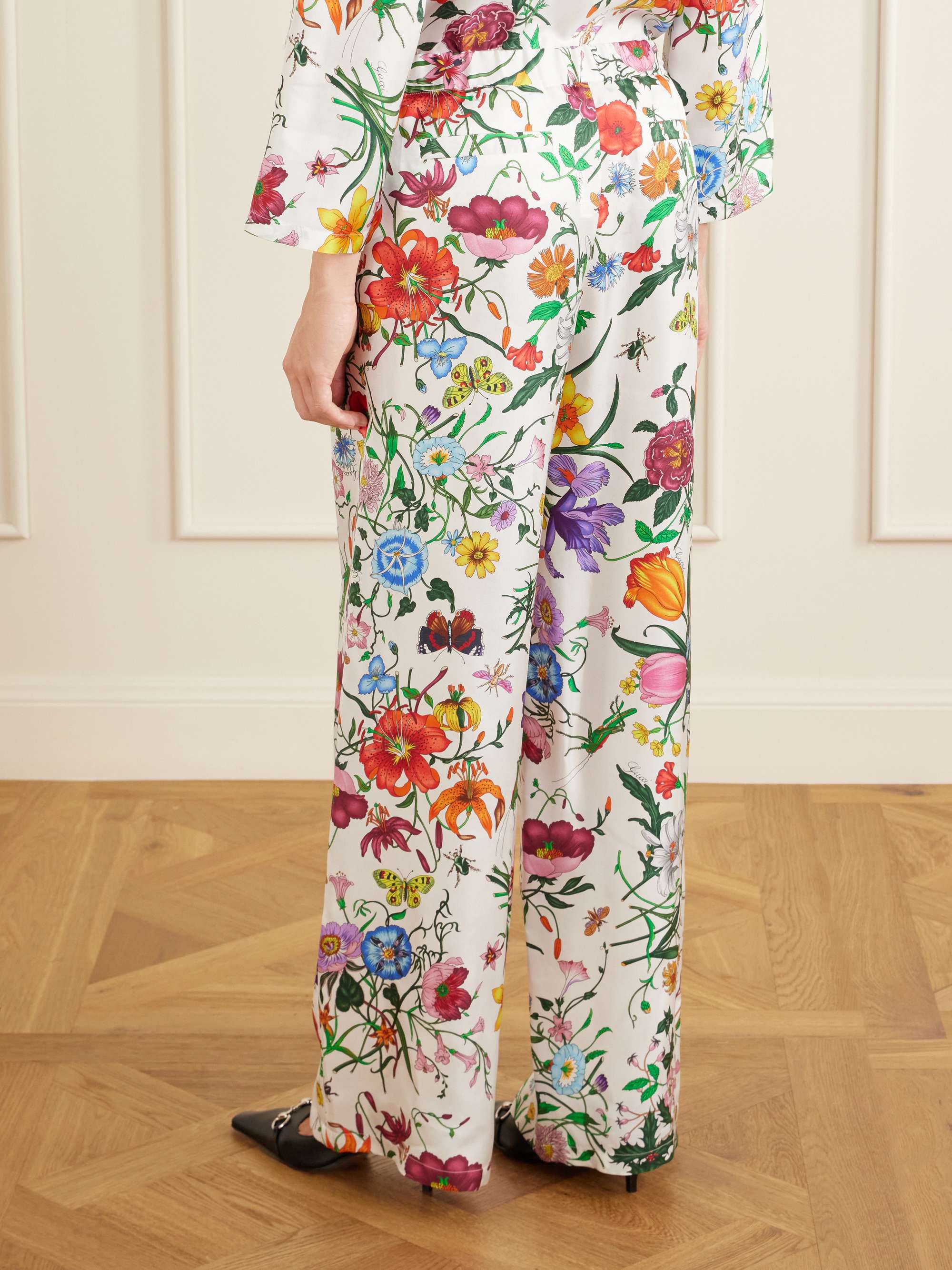 GUCCI Floral silk-twill pants | NET-A-PORTER