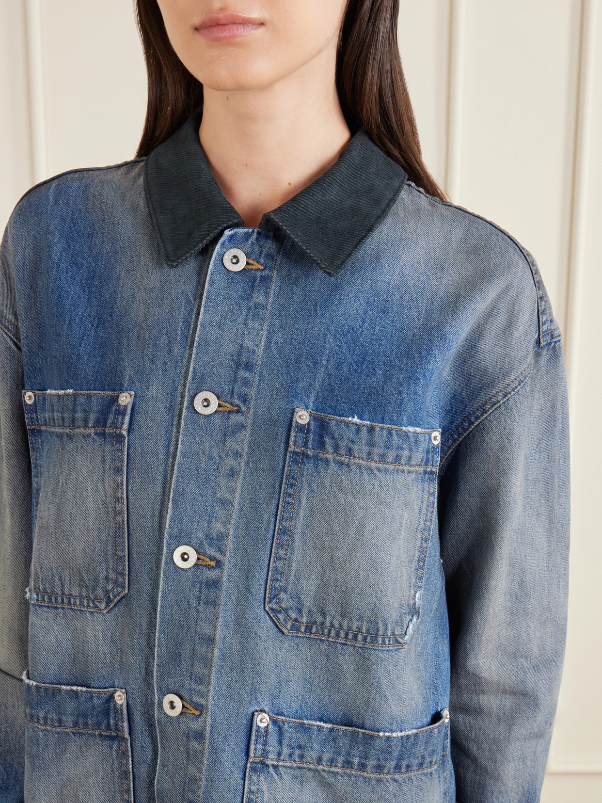 Worker Corduroy-Trimmed Denim Jacket
