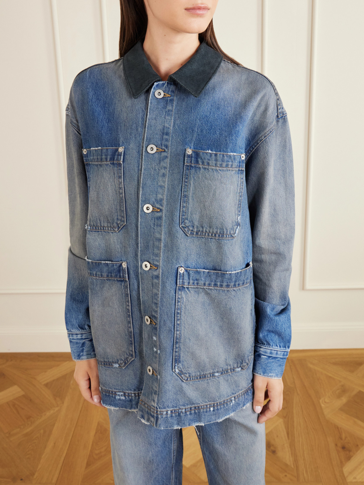Worker Corduroy-Trimmed Denim Jacket