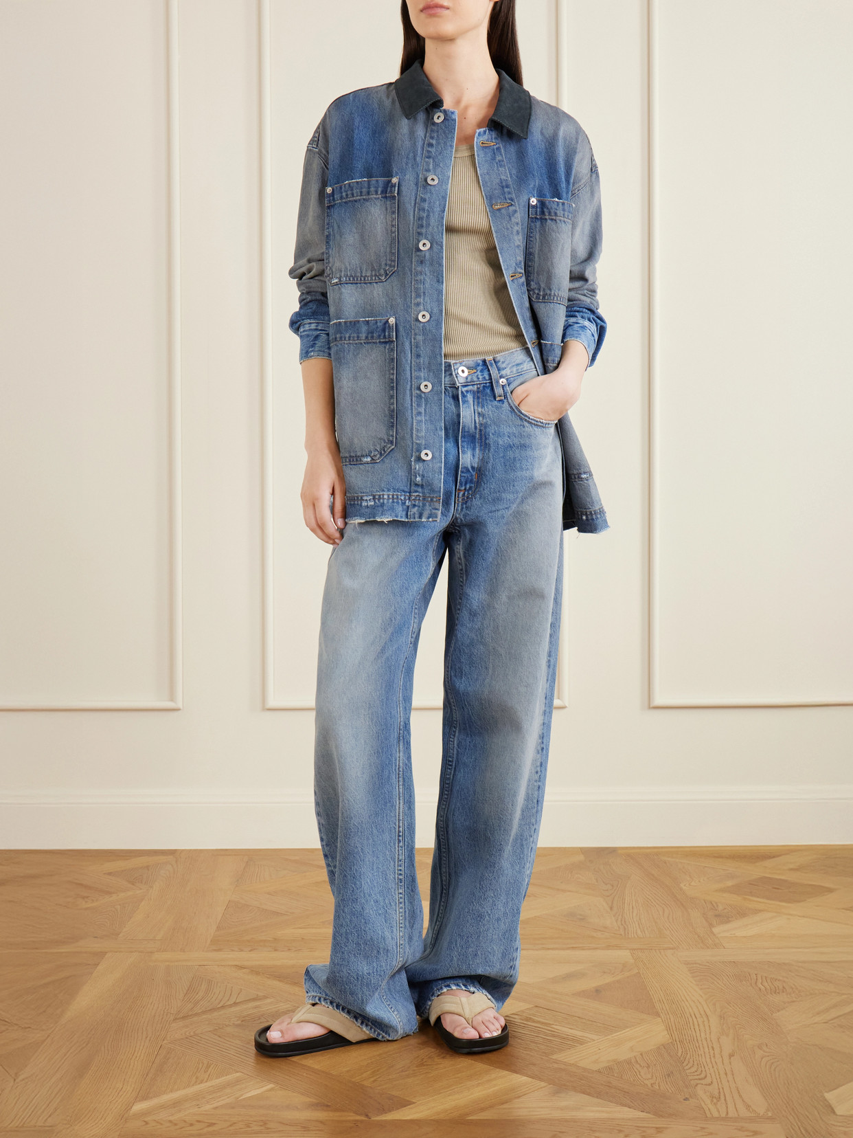 Worker Corduroy-Trimmed Denim Jacket