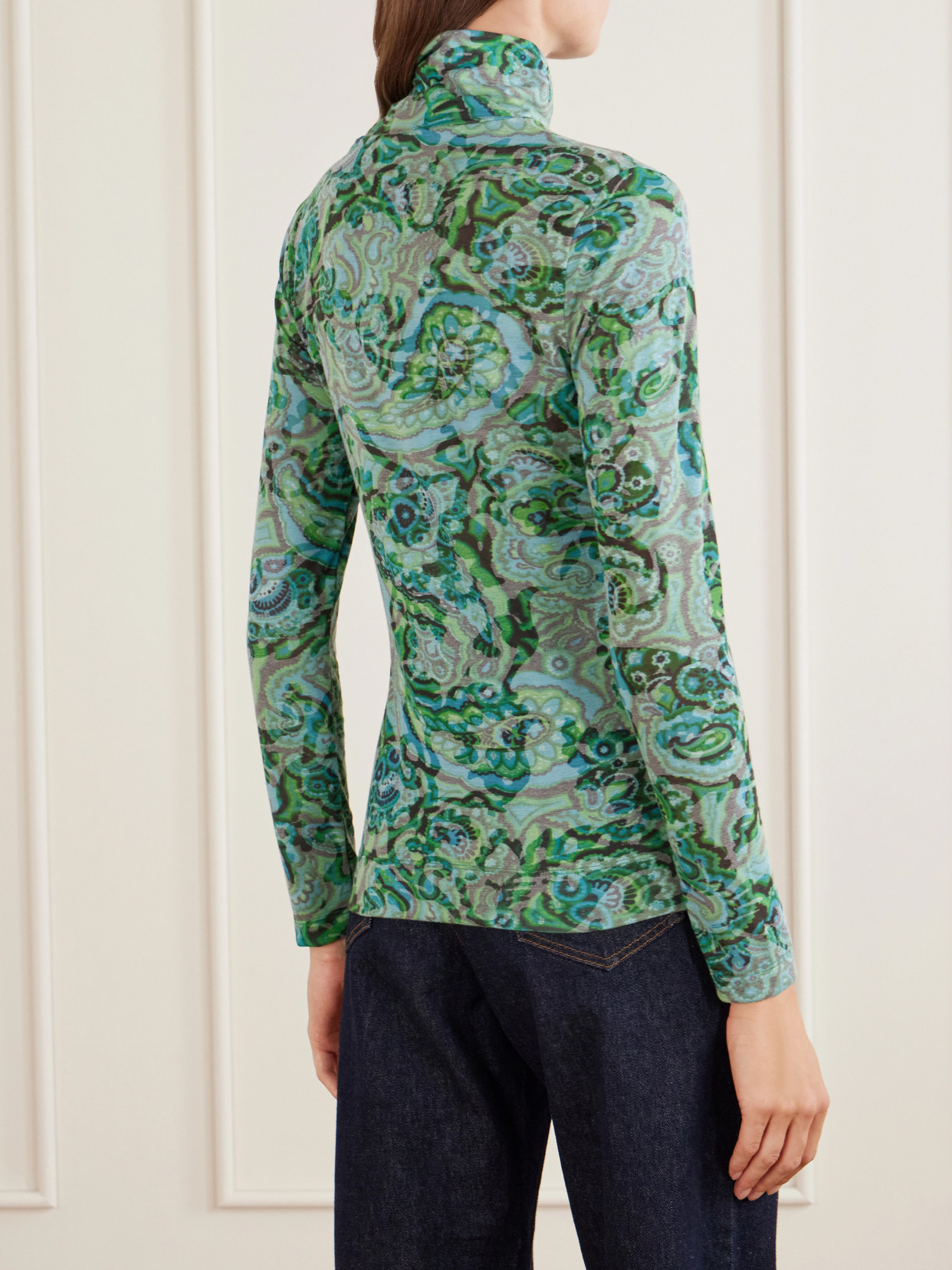 Printed Jersey Turtleneck