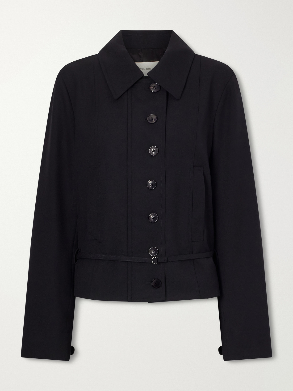 Dries Van Noten Cropped Belted Wool Jacket In Black