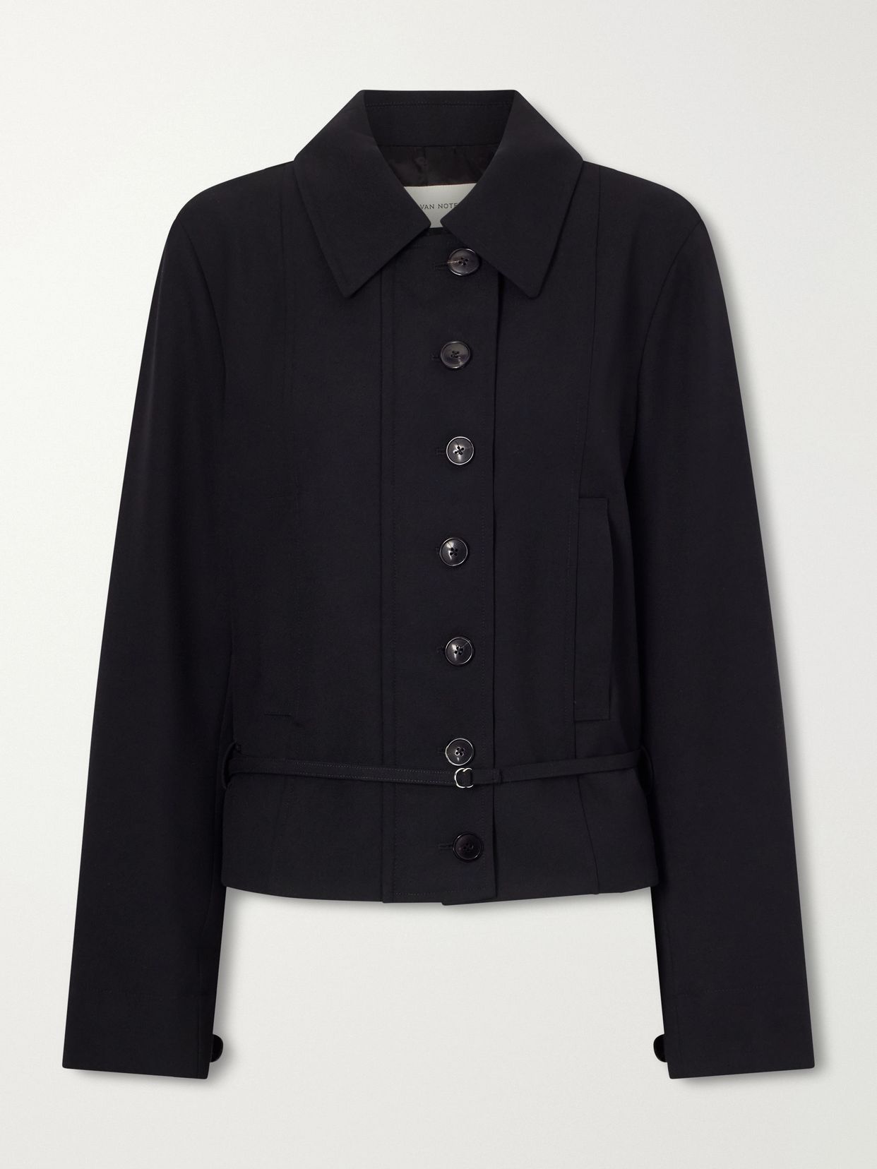 cropped belted wool jacket