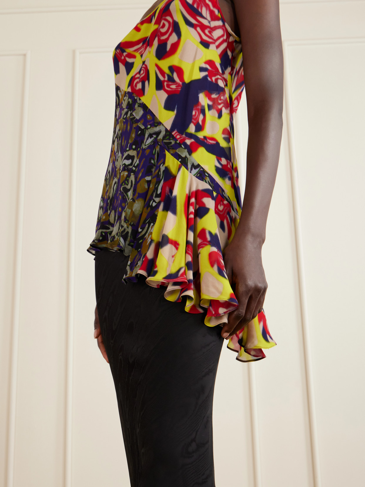 Ruffled Printed Asymmetric Georgette Camisole