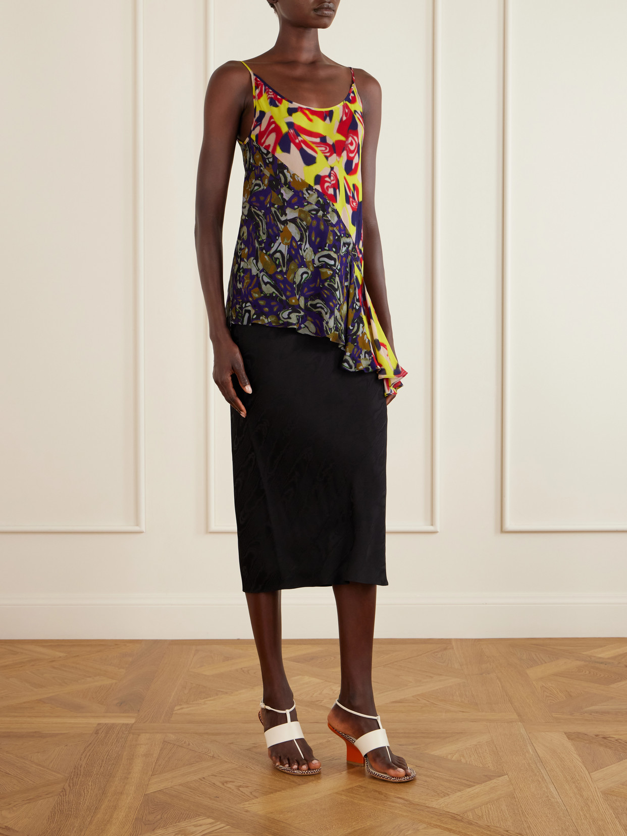 Ruffled Printed Asymmetric Georgette Camisole
