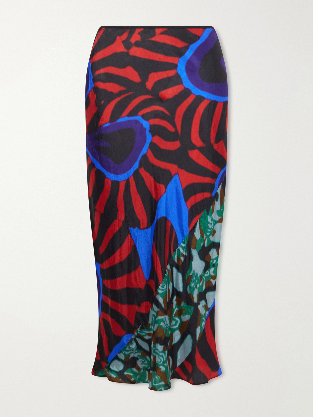 Dries Van Noten Printed Satin Midi Skirt In Blue