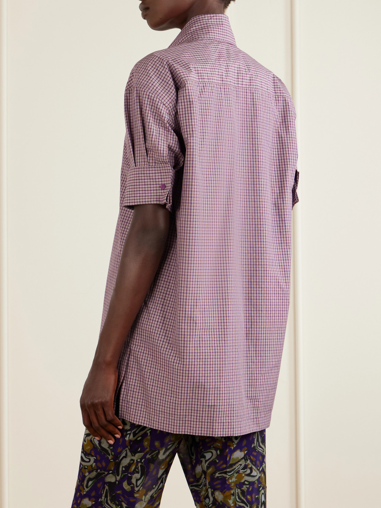 Tie-Detailed Checked Cotton-Poplin Blouse